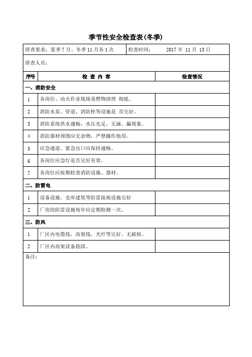 3、【夏7月、冬天11月】季节性安全检查表