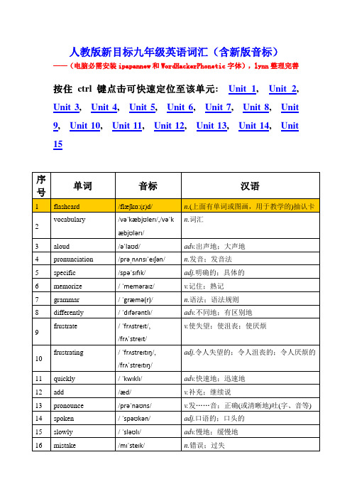 人教版新目标九年级英语词汇(含新版音标)