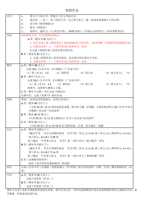 初三级各学科寒假作业