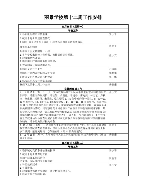 丽景学校13-14上第十二周工作安排