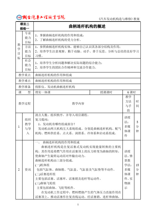 活动一曲柄连杆机构概述