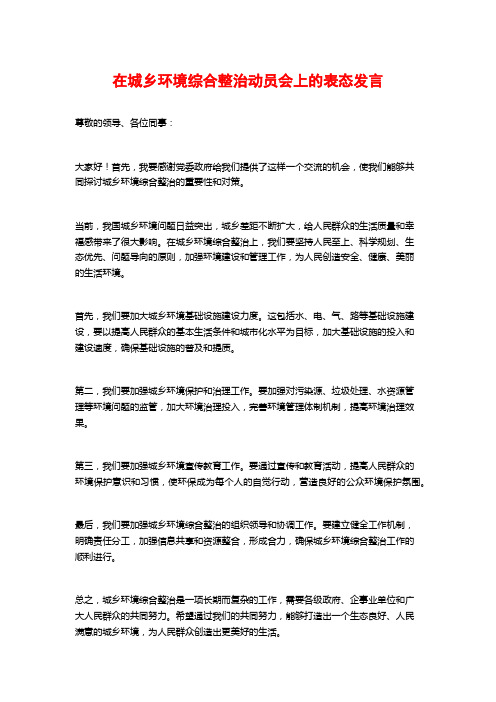 在城乡环境综合整治动员会上的表态发言