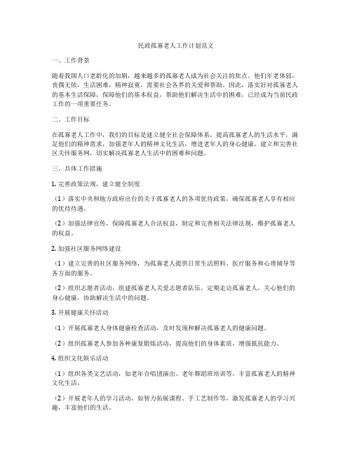 民政孤寡老人工作计划范文