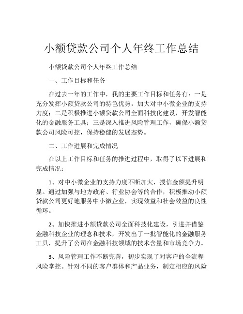 小额贷款公司个人年终工作总结