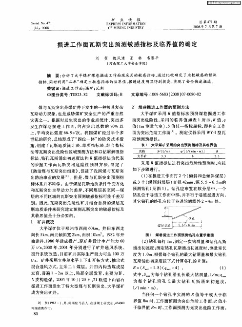 掘进工作面瓦斯突出预测敏感指标及临界值的确定