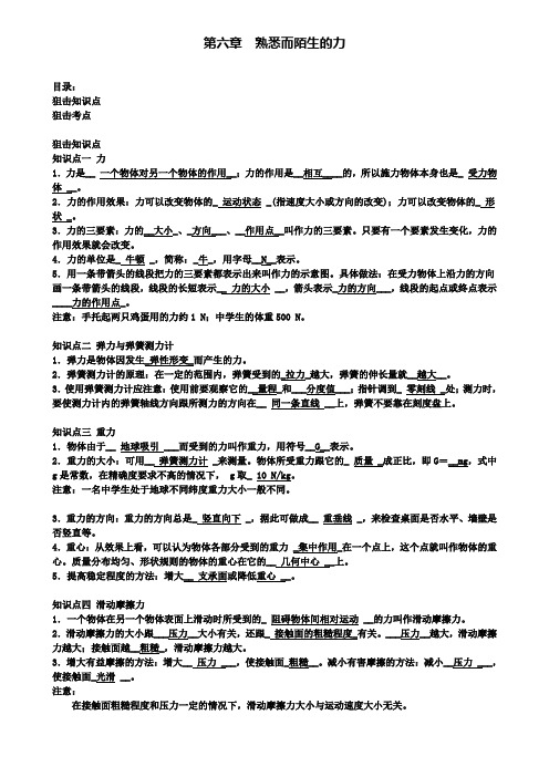 精选中考物理总复习考点第六章熟悉而陌生的力