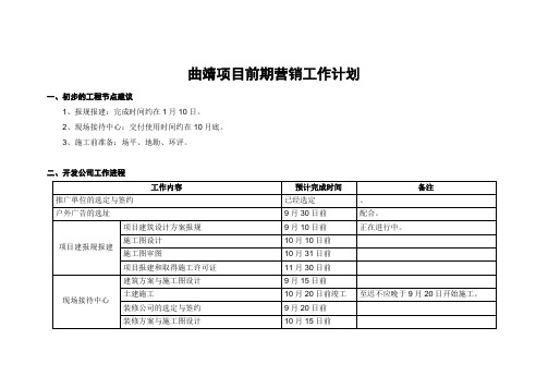 项目前期营销工作计划