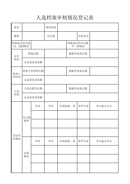 人选档案审核情况登记表(人大代表、政协委员考察用表)