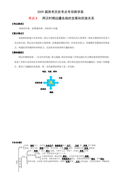 高考历史考点专项教学案考点8   两汉时期边疆各族的发展和民族关系