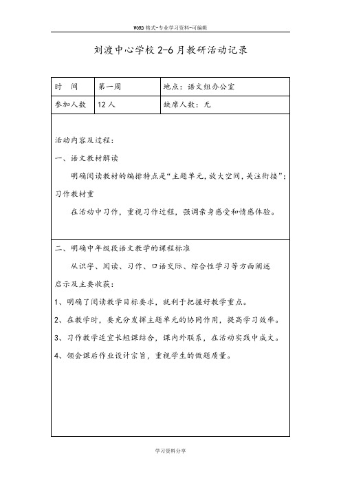 2017初中语文教研组活动记录