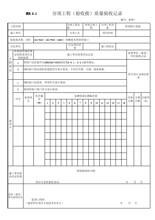 管道接口连接检验批验收记录