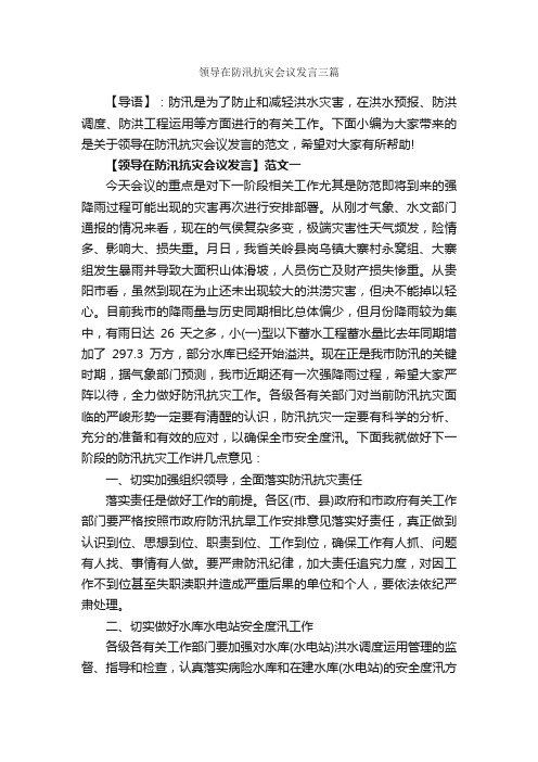 领导在防汛抗灾会议发言三篇_会议发言稿_