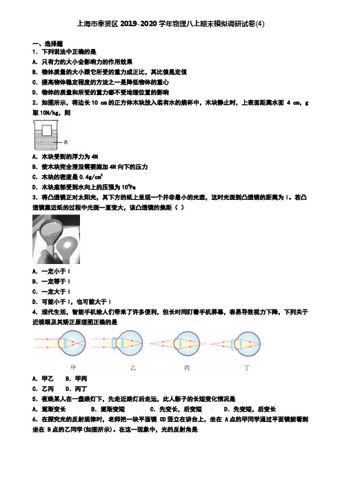 上海市奉贤区2019-2020学年物理八上期末模拟调研试卷(4)