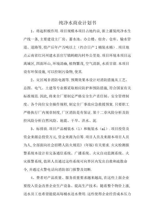 纯净水商业计划书