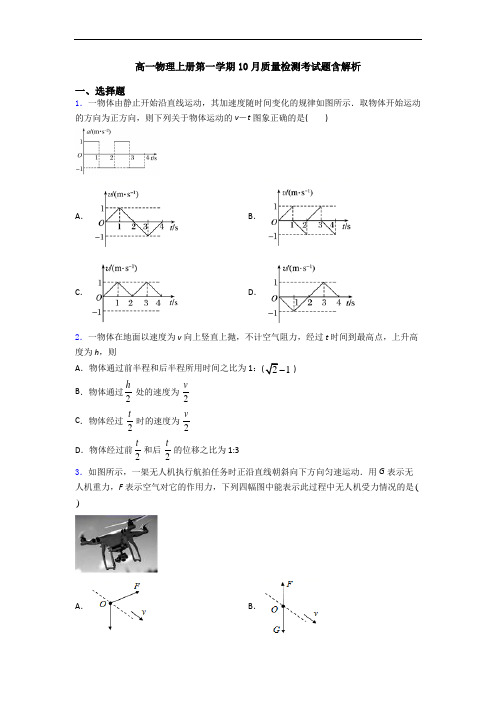 高一物理上册第一学期10月质量检测考试题含解析