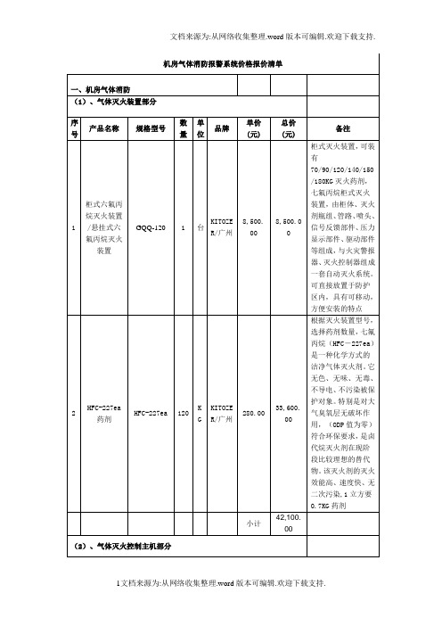 机房气体消防报警系统价格报价清单