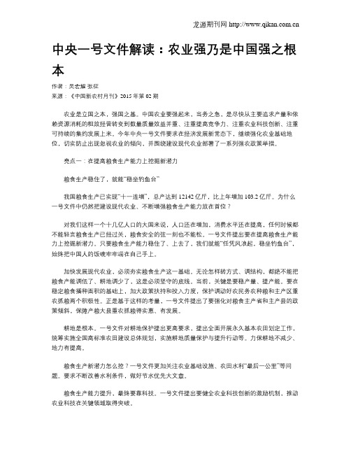 中央一号文件解读：农业强乃是中国强之根本