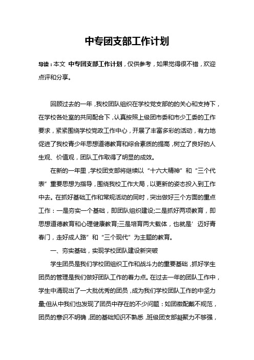 中专团支部工作计划