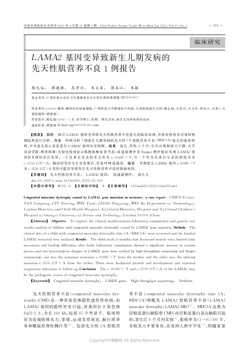 219492783_LAMA2_基因变异致新生儿期发病的先天性肌营养不良1例报告