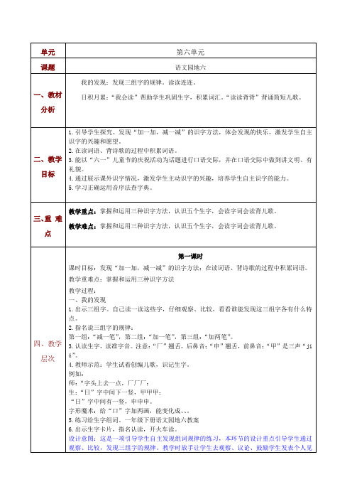 鲁教版一年级语文下册语文园地六教学设计