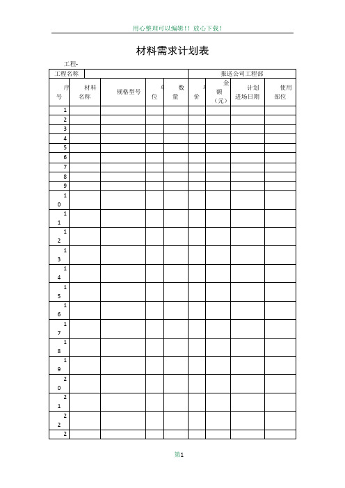 工程材料需求计划表