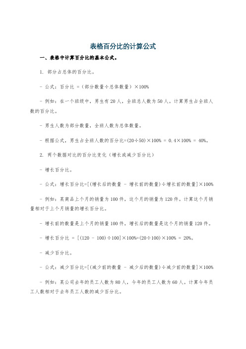 表格百分比的计算公式