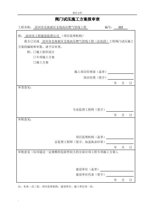 阀门试压方案模板