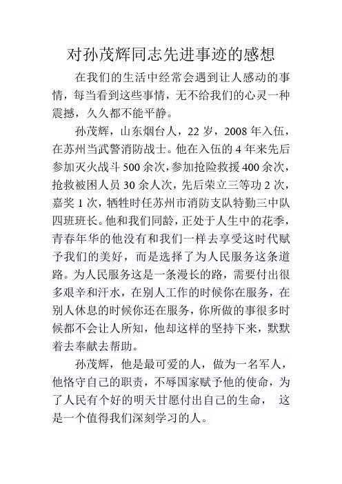 学习孙茂辉同志先进事迹的感想