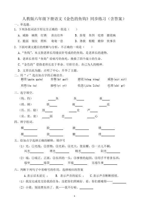 人教版六年级下册语文《金色的鱼钩》同步练习(含答案)