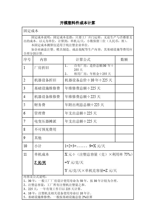 开模塑料件成本计算