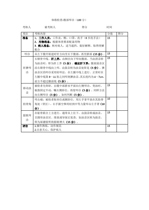 体格检查-腹部叩诊评分标准