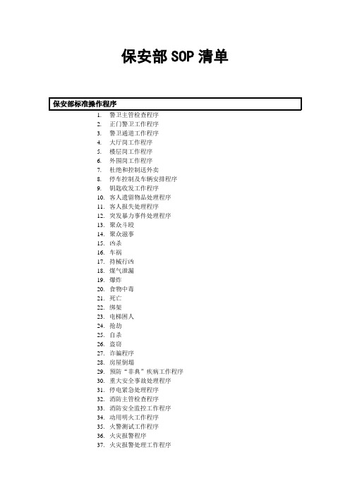 保安部SOP清单