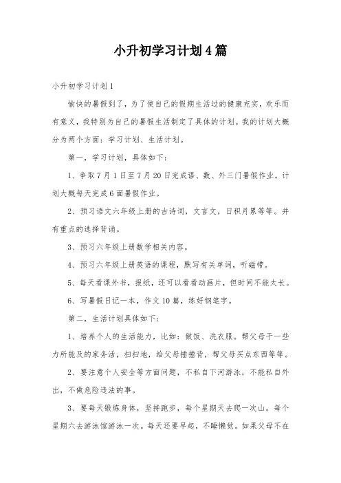 小升初学习计划4篇