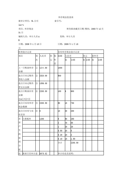 库存现金盘点表及答案