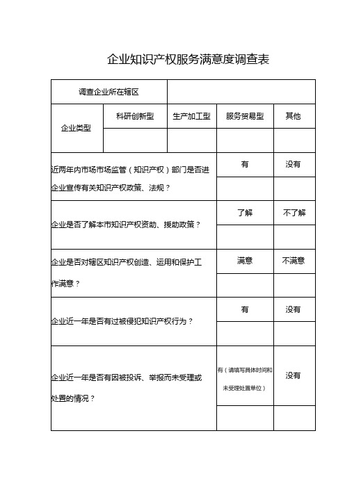 企业知识产权服务满意度调查表