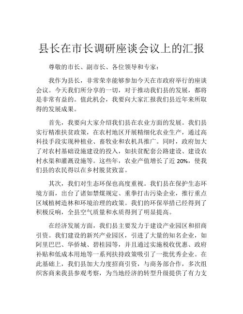 县长在市长调研座谈会议上的汇报