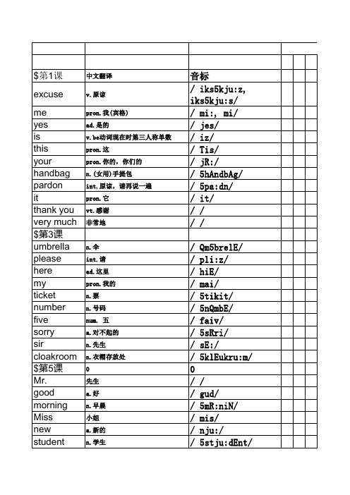 (带音标)新概念英语1—4册词汇(Excel版)