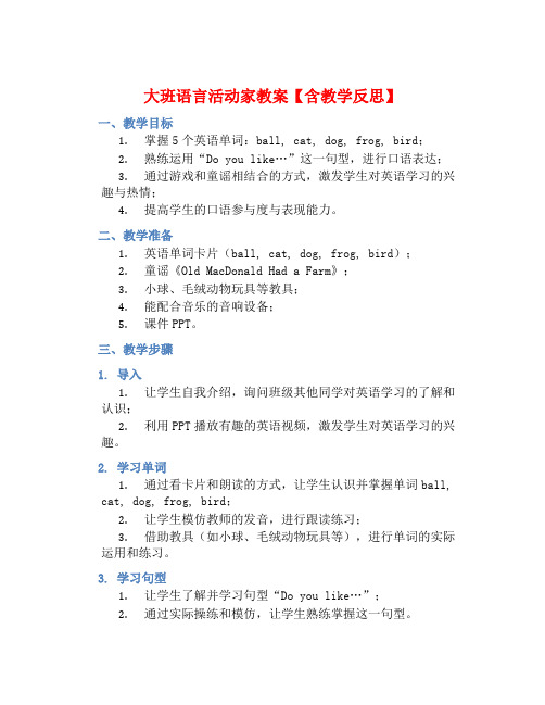 大班语言活动家教案【含教学反思】