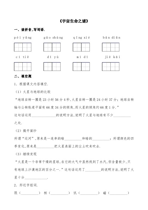 部编版语文上册六年级《宇宙生命之谜》课后精练(有答案)