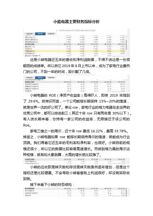 小熊电器主要财务指标分析