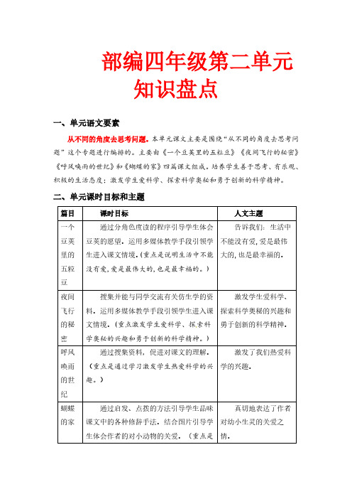 第二单元知识盘点(含字词、佳句、感知、考点) 四年级语文上册  (部编版,有答案)