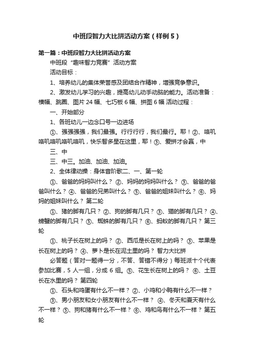 中班段智力大比拼活动方案（样例5）