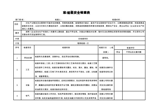 班、组级安全检查表