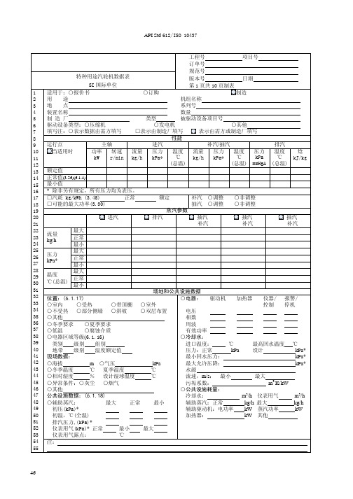 API 612-2005 汽轮机数据表 中文版