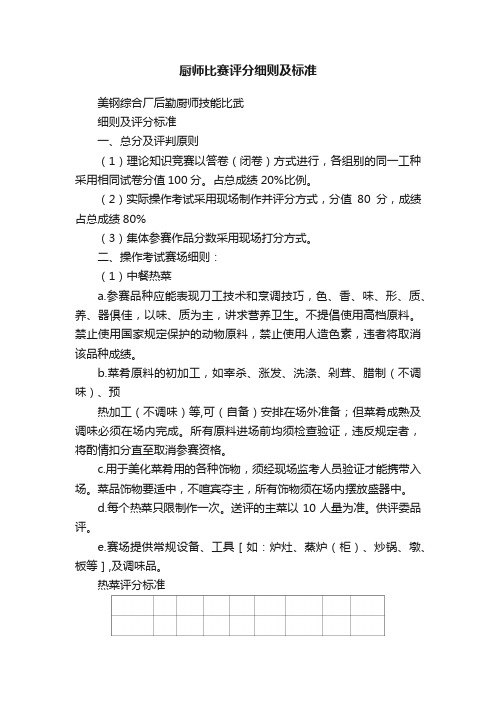 厨师比赛评分细则及标准