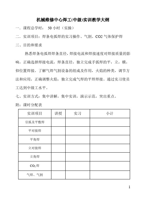 机械维修中心焊工(中级)实训教学大纲