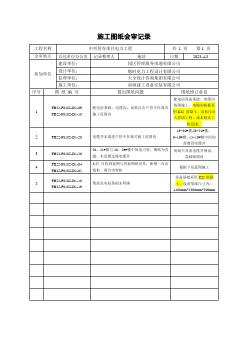 工程人使用：施工图纸会审记录