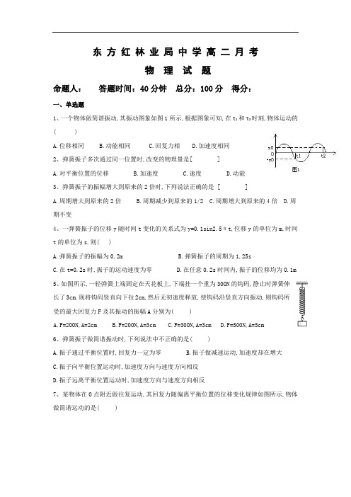 黑龙江省鸡西虎林市东方红林业局中学2017-2018学年高二下学期3月月考物理试卷