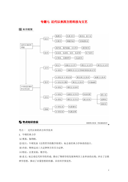 最新高考历史二轮复习块二近代史部分专题七近代以来西方的科技与文艺学案(考试必备)