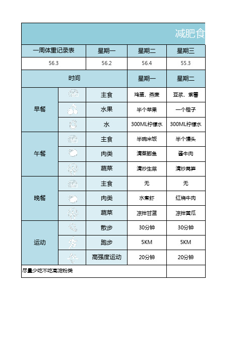 浅蓝简约一周计划减肥食谱清单表